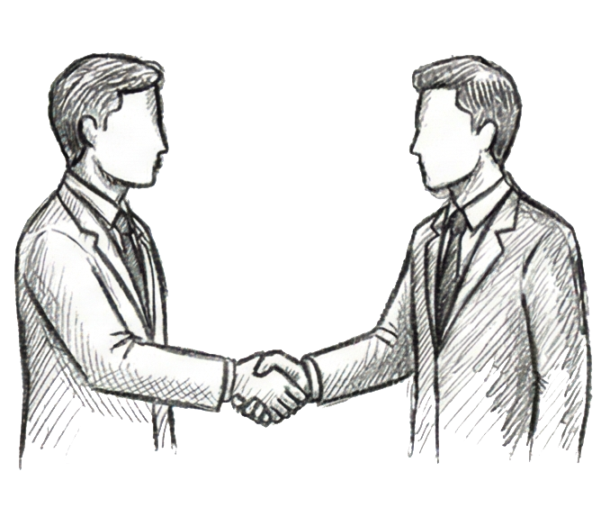 Pencil sketch of two professionals shaking hands.
