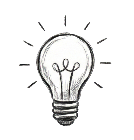 Pencil sketch of a glowing light bulb.